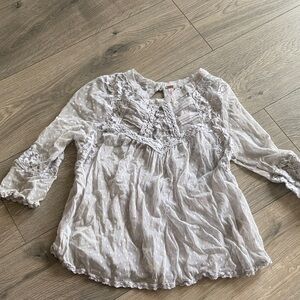 Free People Elegant Light Grey Lace Women's Top High Neck Sheer Size Small